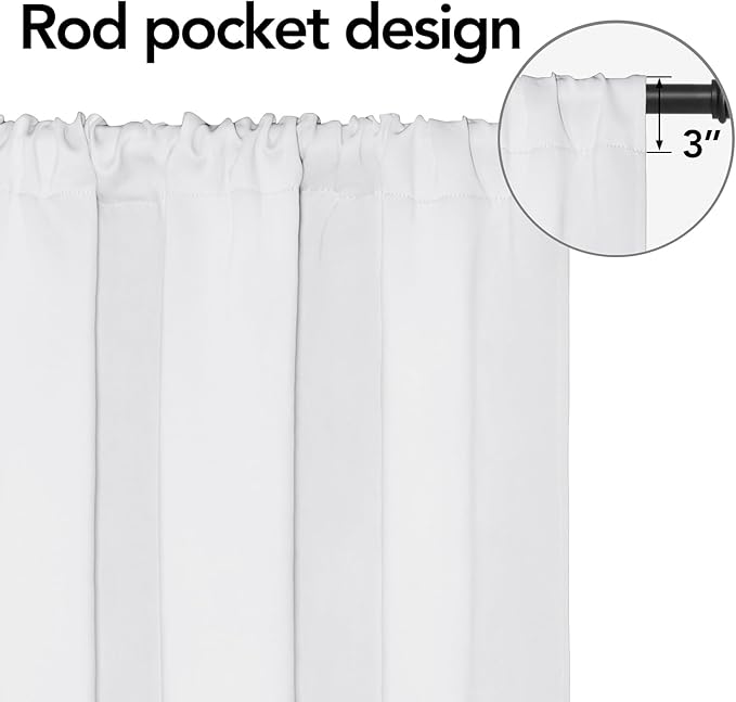 Easy-Going Rod Pocket Blackout Curtains for Bedroom, Room Darkening Window Curtains for Living Room, Thermal Insulated Noise Reduction Solid Window Drapes, 2 Panels(42x54 in, White) - Image 2