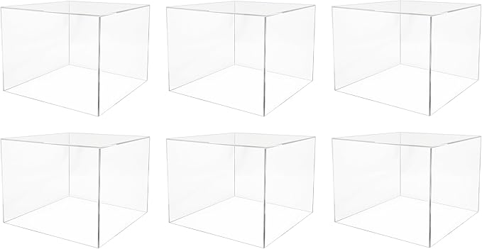 6 Pack 12" x 12" x 9" Clear Acrylic Display Box with One Open Side No Lids Versatile Square Plexiglass Dust Cover Retail Product Riser or Merchandise Storage Bin by Marketing Holders by MarketingHolders