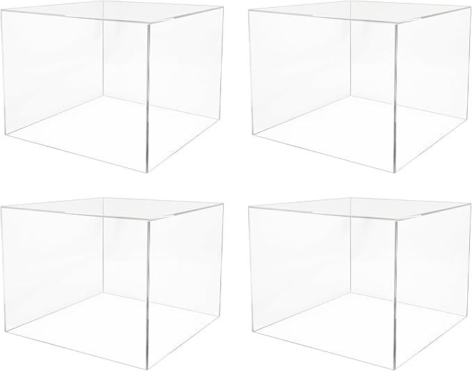 4 Pack 12" x 12" x 9" Clear Acrylic Display Box with One Open Side No Lid Versatile Square Dust Cover Retail Product Riser or Merchandise Storage Bin by Marketing Holders by MarketingHolders