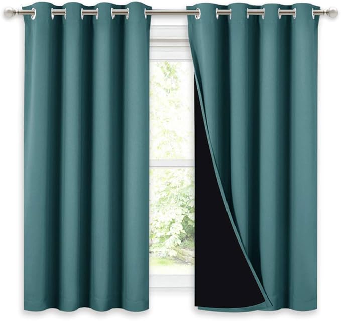 NICETOWN 100% Blackout Curtains with Black Liners, Thermal Insulated 2-Layer Lined Drapes, Room Warming Window Draperies for Dining Room (Sea Teal, 2 Panels, 52 inches W by 54 inches L per Panel) by NICETOWN