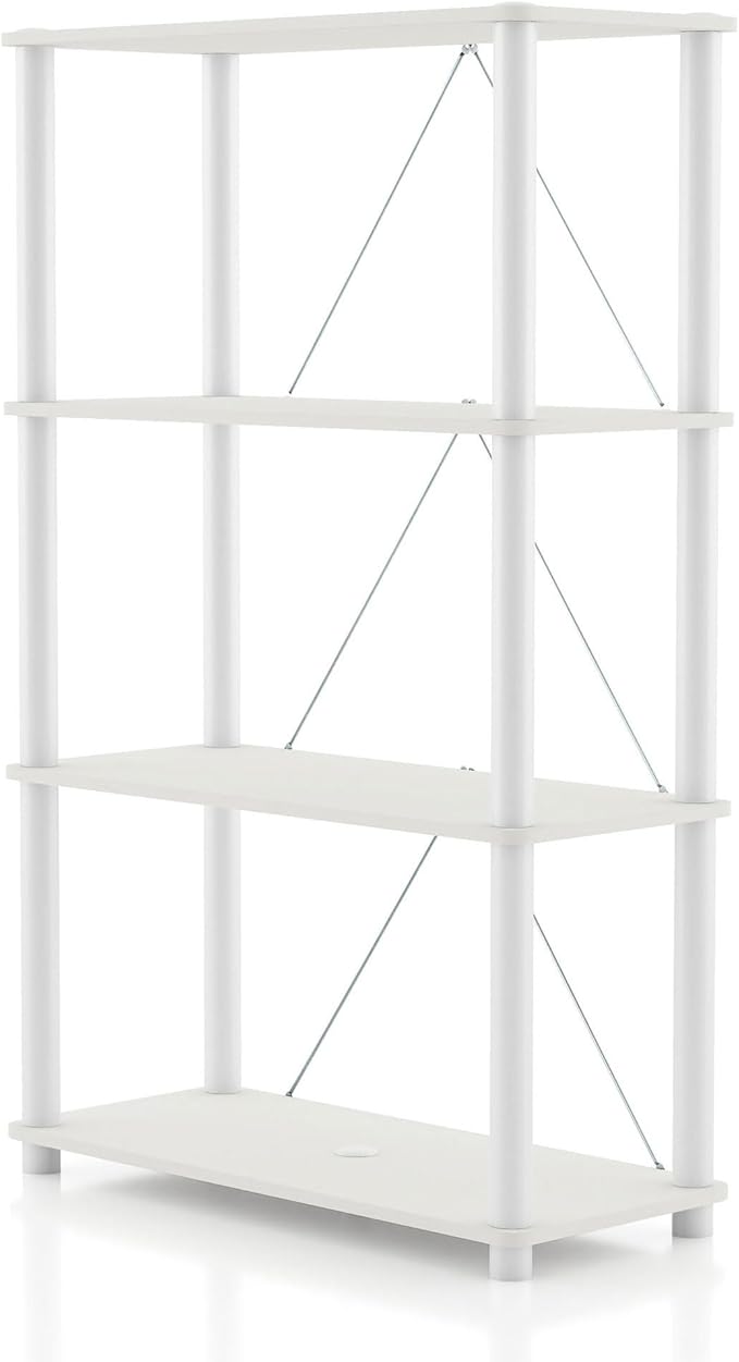 Homes: Inside + Out Apexa Modern 4-Tier Wide Shelving Units, Collectibles Display Shelves, Easy Assembly Standing Shelf, Home Storage Organizer for Living Room, Bedroom, Office, White by HOMESInsideOut