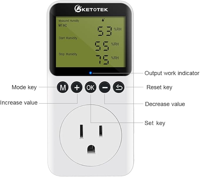 KETOTEK Digital Humidity Controller Outlet Plug with Sensor Probe, 120V Humidistat Controller Plug for Reptile Mushroom Greenhouse, Humidity Switch Outlet - Image 3