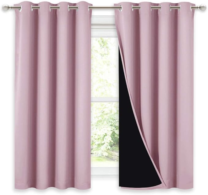 NICETOWN Room Warming Curtains, 100% Blackout Curtains 54 inches Long, 2 Thick Layers Completely Blocking Out All Light Lined Drapes for Small Window (Lavender Pink, 1 Pair, 52" Width Each Panel) by NICETOWN