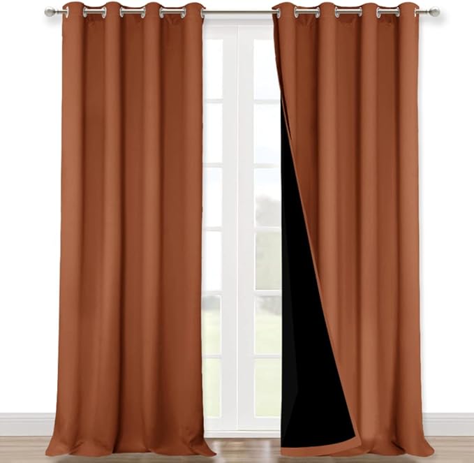 NICETOWN 100% Blackout Curtains for Windows, Pack of 2, Burnt Orange, 52" W x 120" L, Super Heavy-Duty Black Lined Total Darkness Drapes for Bedroom, Privacy Assured Window Treatment for Patio by NICETOWN