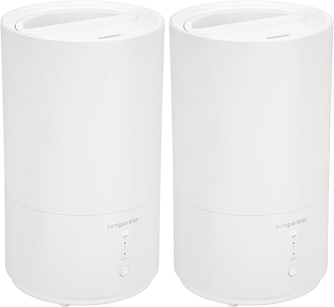 PureGuardian 30-Hour 0.80 Gal. Top Fill Cool Mist Ultrasonic Humidifier for Home with Aromatherapy Tray, Covers 320 Sq. Ft, White, H950AR (Pack of 2) by PureGuardian