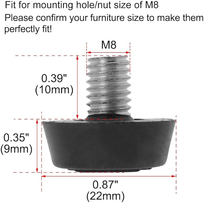 uxcell M8 x 10 x 22mm Furniture Glide Leveling Feet Adjustable Leveler Floor Protector for Table Desk Cabinet Leg 10 Pack - Image 2