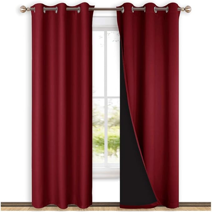 NICETOWN Burgundy Red Full Shade Curtain Panels, 37" Wide x 84" Long, Pair of Thermal Insulated & Energy Efficiency Blackout Drapes for Living Room Windows, Lined Silky Performance Window Dressing by NICETOWN