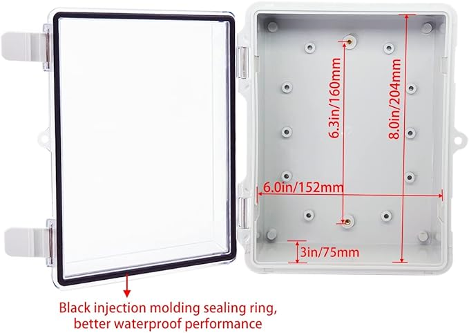 Junction Box, Hinged Clear Cover IP67 Waterproof ABS Project Box with 2 NPT 1/2" Cable Gland, Electrical Box Enclosure with Mounting Plate & Wall Bracket 8.7 x 6.7 x 4.3inch(220x170x110mm) - Image 4