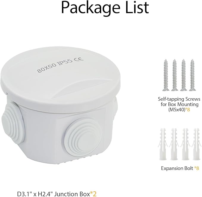 LeMotech Junction Box, ABS Plastic IP55 Water Resistant and Dustproof, Universal Electrical Enclosure, Outdoor and Indoor Project Box D3.1 x H2.4 inch (D80 x H60 mm) (Pack of 2) - Image 9