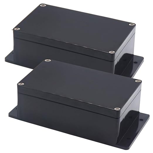 Zulkit Junction Box ABS Plastic Dustproof Waterproof IP65 Universal Electrical Boxes Project Enclosure with Fixed Ear Black 7.87 x 4.72 x 2.95 Inch (200 x 120 x 75 mm)(Pack of 2) by Zulkit