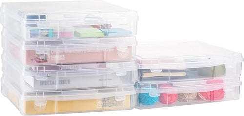 12" x 12" Plastic Scrapbook Paper Storage Cases, Thick Portable Organizers, Hobby Art Craft Box, Acid-Free Rounded Corner Containers with Handle, 6-Pack by OMNISAFE