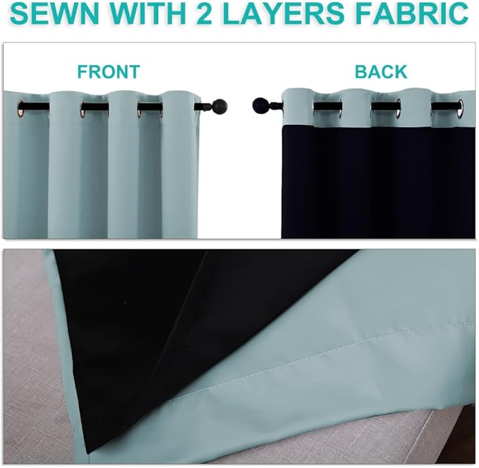 NICETOWN 100% Blackout Lined Curtains, Sky Blue, 1 Pair, 42" Width x 63" Length Each Panel, 2 Thick Layers Completely Blackout Window Treatment Panels Thermal Insulated Drapes for Kitchen - Image 5