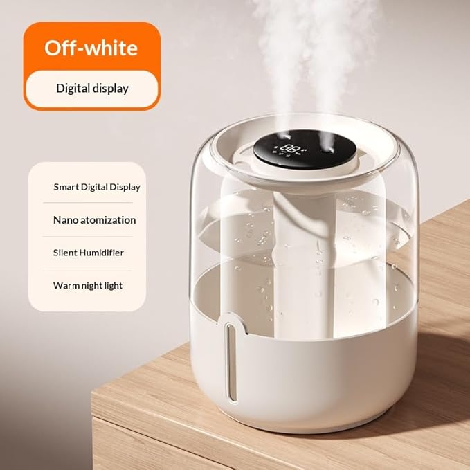 7L large-capacity humidifier, USB dual spray with night light and display screen, suitable for large rooms, dormitories, offices, bedrooms and desktops (Light yellow, Digital display) - Image 2