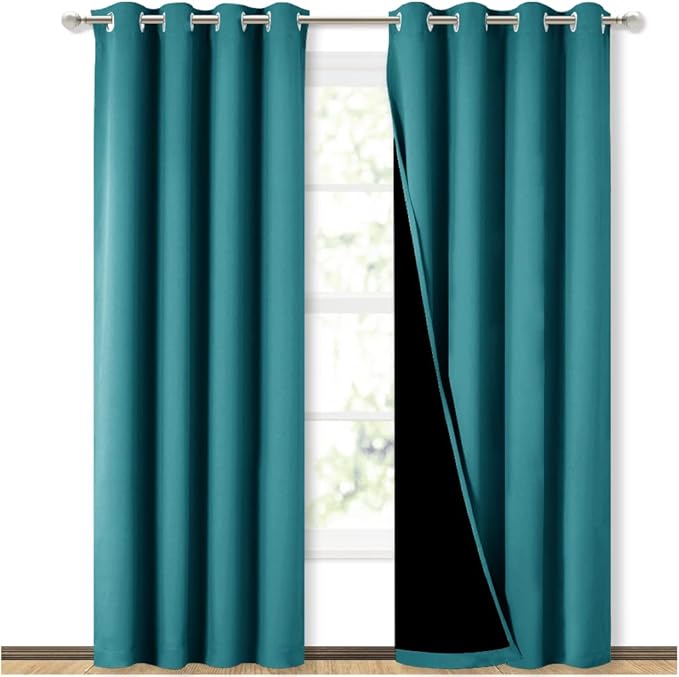 NICETOWN 100% Blackout Curtains 84 inches Long, Pair of Energy Smart & Noise Blocking Out Drapes for Baby Room Window, Thermal Insulated Guest Room Lined Window Dressing(Peacock Teal, 52 inches Wide) - Image 2