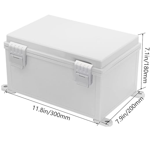 Zulkit Junction Box ABS Plastic Waterproof IP65 Electrical Boxes Hinged Shell Outdoor Universal Project Enclosure with Mounting Plate and Wall Brackets Grey 11.8 x 7.9 x 7.1 Inch - Image 2