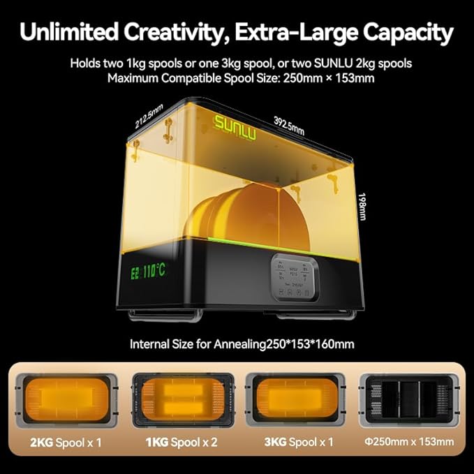 SUNLU Filament Dryer Box E2,Up to 110℃,Professional Drying and Annealing,Born for Engineering 3D Printer Filament,SUNLU FilaDryer E2 Fits PLA,PETG,ABS, ASA,PC-ABS/PBT,PA6-GF/CF,PA12-CF,PA612-CF etc. - Image 4