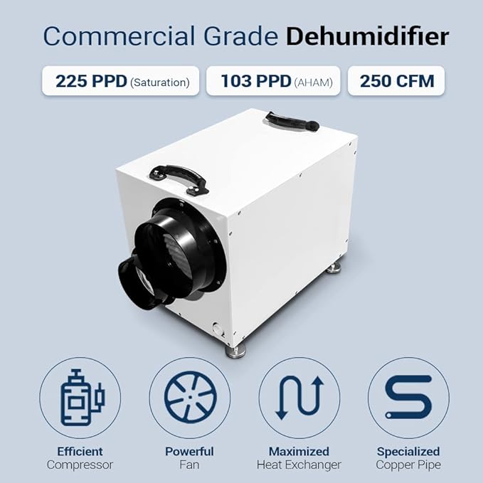HD103 225 pints Crawlspace Dehumidifiers for Basements, Commercial Dehumidifier for Home, Garages, Water Damage Restoration, dehumidifiers for Crawl Space ETL Listed - Image 8