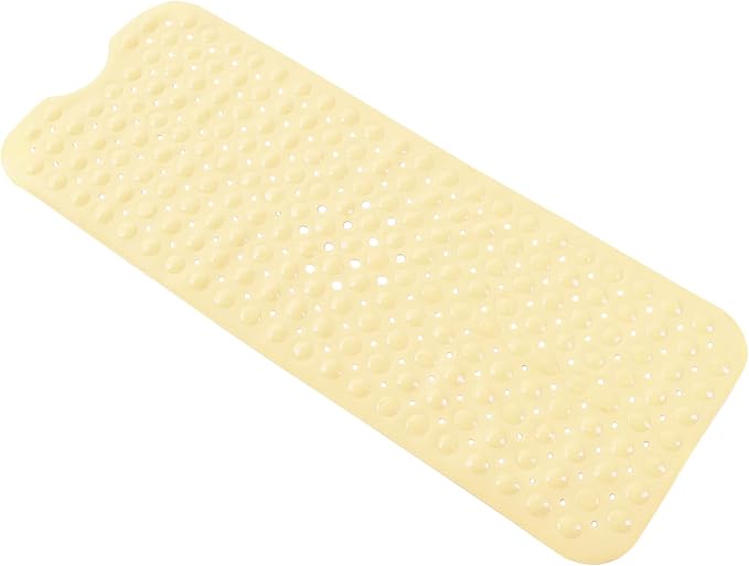 Anti-Slip Bathtub Shower mat, 39.3×15.7 inch（Approximately 100 × 40cm） Soft Oversized Machine Washable Non-Slip Bathtub mat with Drainage Holes, Bathroom Floor Suction Cup.（1-Opaque Light Yellow） by ERASILKEN-X
