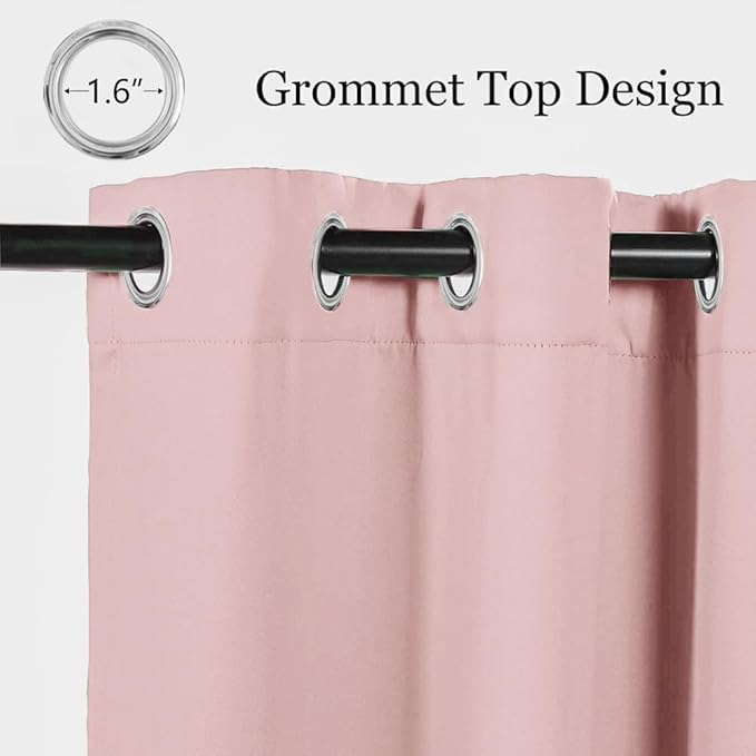 MYSKY HOME Pink Curtains for Living Room, 63 Inch Long Grommet Room Darkening Curtain for Girls Bedroom, Amazing Triple Weave Thermal Insulated Blackout Curtain, 1 Curtain Panel, 42 x 63 Inch, Pink - Image 2