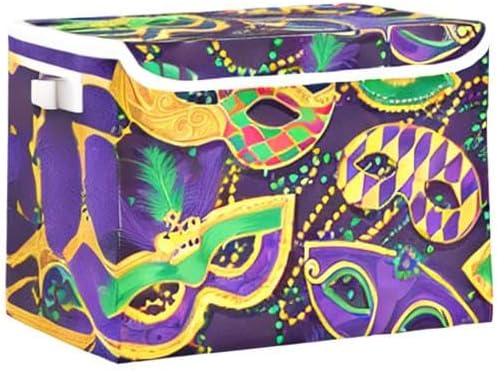 xigua Mardi Gras Mask Storage Bins with Lids and Carrying Handle,Foldable Storage Boxes Organizer Containers Baskets Cube with Cover for Home Bedroom Closet Office - Image 8