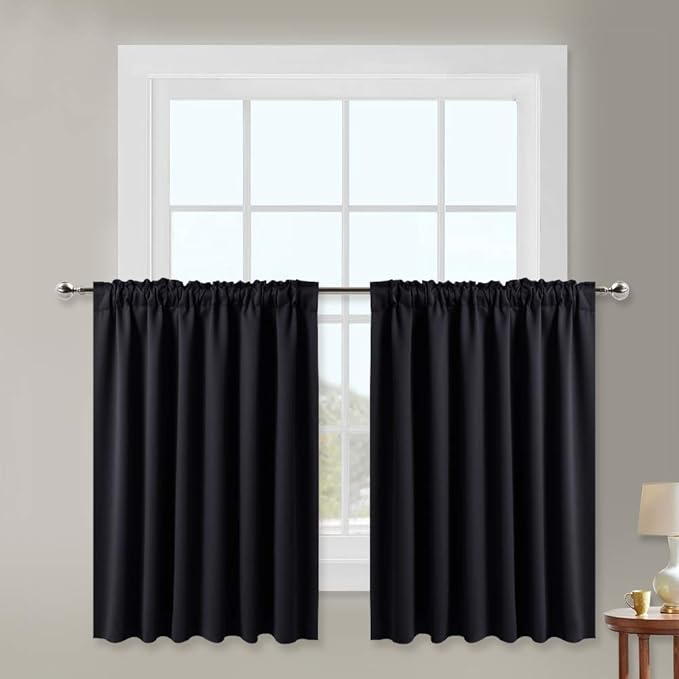 NICETOWN Blackout Curtain Blinds Window Panels - (Black Color) W29 x L36, Double Panels, Thermal Insulated Blackout Draperies for Living Room - Image 2