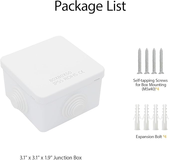 LeMotech Junction Box, ABS Plastic IP55 Water Resistant and Dustproof, Universal Electrical Enclosure, Outdoor and Indoor Project Box, 3.1" x 3.1" x 1.9", White - Image 9