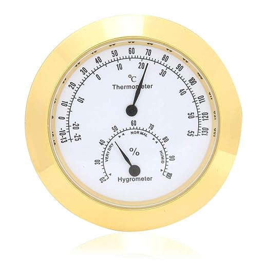 Guitar Violin Thermometer Hygrometer, Alloy Meter Temperature and Humidity Meter Thermometer for Violin Guitar Case Instrument Care (Gold) by Aramox
