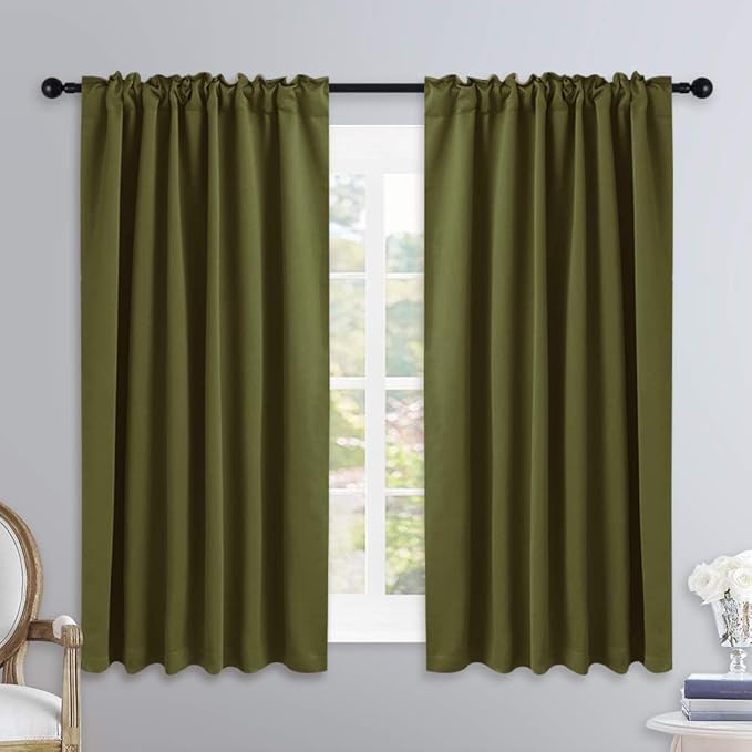 NICETOWN Bedroom Curtains Blackout Draperies Panels - (Olive Green) 52 inches x 54 inches, Double Panels, Thermal Insulated Rod Pocket/Back Tab Blackout Curtains for Christmas Window - Image 2