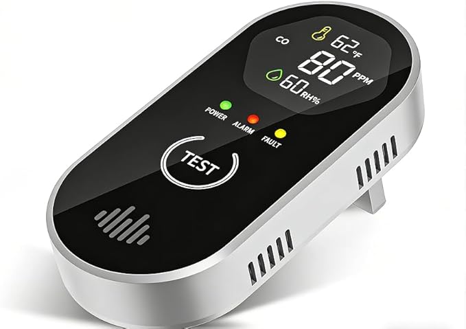 3-in-1 CO Detector Plug-in with Digital Display, Monitors Carbon Monoxide, Temperature, Humidity, 85dB Loud Alarm, Portable for Home, RV, Office, Kitchen, Bedroom by COCHYSCELA