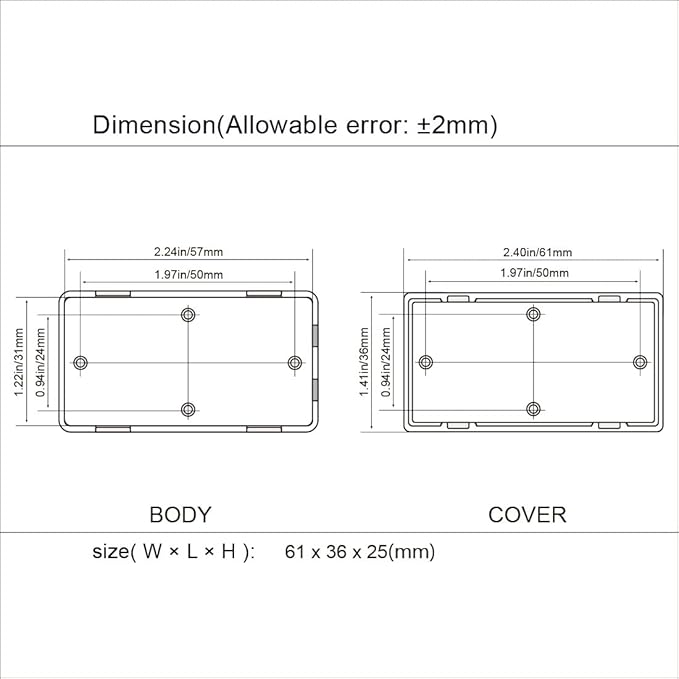 LeMotech Project Box 10 Pieces ABS Plastic Electrical Project Case Small Junction Box for Electronics Black 2.4 x 1.4 x 1 inch (61 x 36 x 25 mm) - Image 7