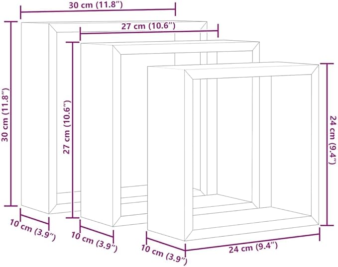 vidaXL 3 pcs Wall Cube Shelves in White and Sonoma Oak - Stylish Floating Shelves with Invisible Mounting, MDF Construction for Sturdy, Decorative Display - Image 3