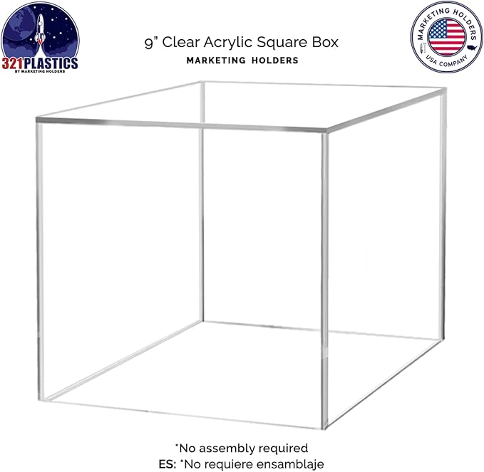 9" Clear Acrylic Display Box with One Open Side No Lid Versatile Square Retail Product Riser or Merchandise Storage Bin No Assembly by Marketing Holders - Image 5