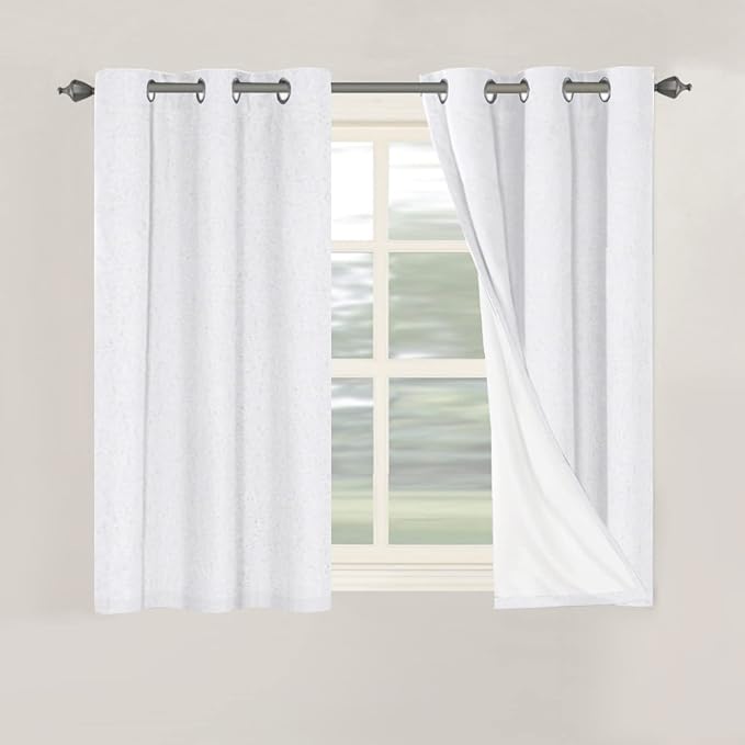 H.VERSAILTEX Primitive Linen Curtains 100% Blackout Curtain Drapes Burlap Curtains with White Thermal Insulated Liner, Grommet Top Curtain Living Room/Bedroom (2 Panels, 42 x 45 Inch, Pure White) by HVERSAILTEX