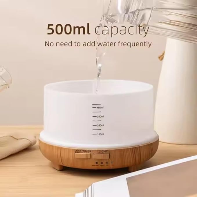 500ml Home/Office Aroma Diffuser, Essential & Fragrant Oil Vaporizer with Multi-Color Lighting for Night Stand, Desk, Table, Remote Control, Timer & Auto-Off Switch, Brown, Premium - Image 7