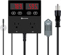 KETOTEK Digital Temperature and Humidity Controller Outlet, Reptile Thermostat Plug Dual Stage Pre-Wired for Mushroom Greenhouse Homebrew by KETOTEK