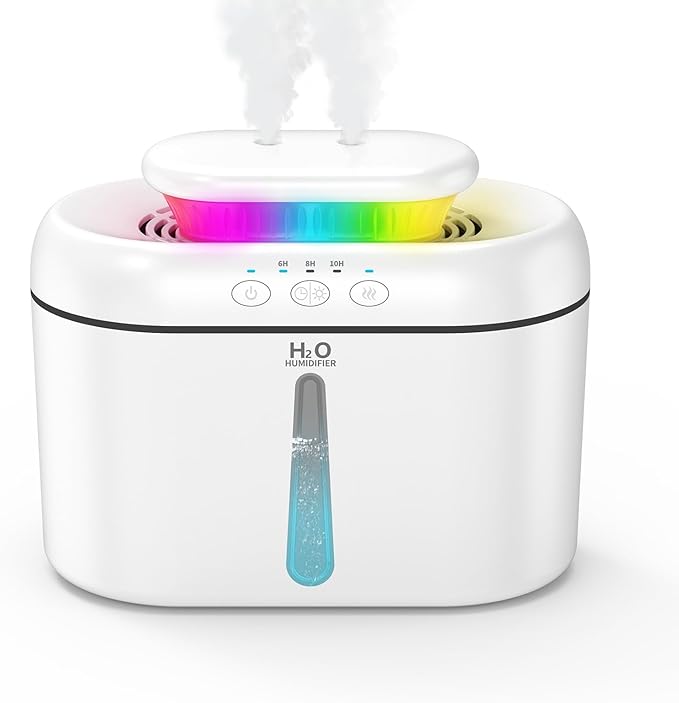 SZO Double Spray Humidifiers for Bedroom Large Room, 2.5L Cool Mist Humidifier for Plants Baby Nursery, Dual Nozzle Output, 16dB Quiet, Auto Shut-Off, Night Light, White by SZOLLC