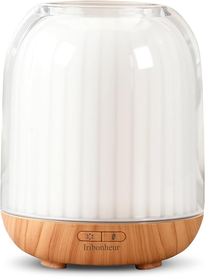 Essential Oil Diffuser with Night Lamp | 120ml USB Portable Aroma Diffuser with Wood-Grain Base & Glass-Look Cover | Humidifier with Lights | Small Humidifier for Bedroom, Office | Room Décor | Gift by Unknown