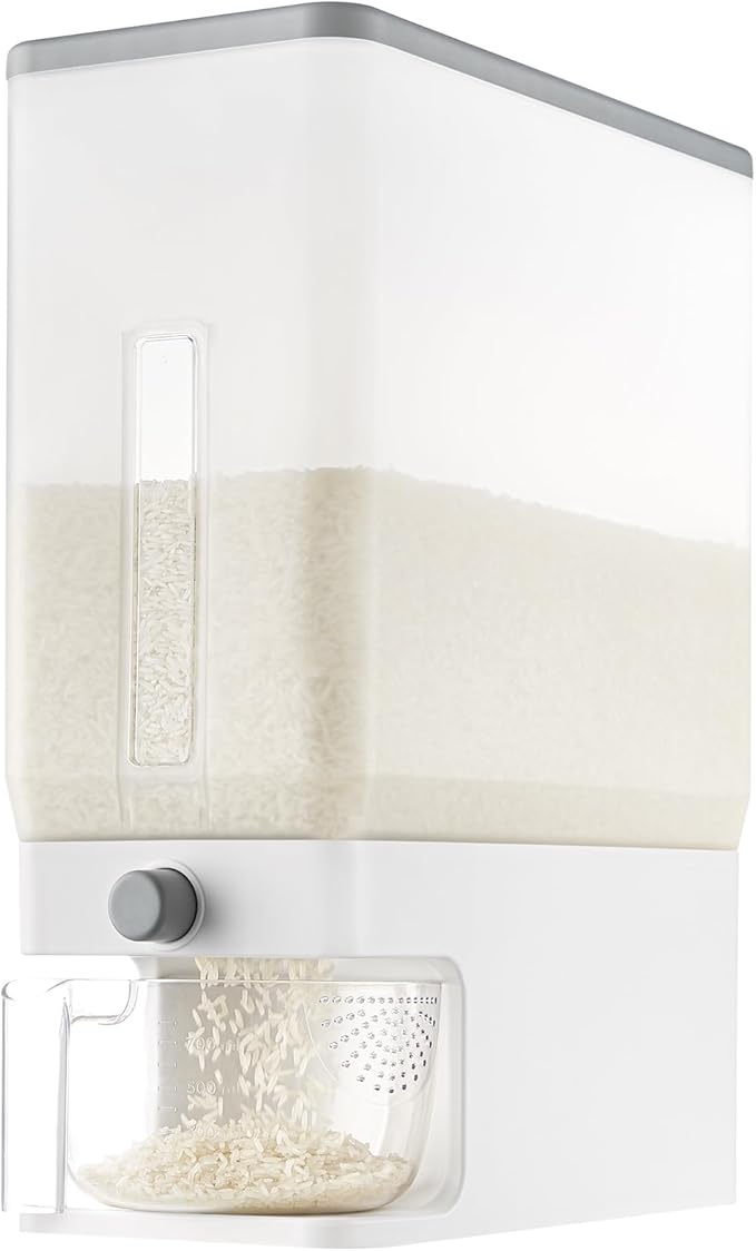 Lifewit Rice Dispenser 25 Lbs(11.3kg), Rice Storage Container Sealed Moisture Proof with Measuring Cup for Kitchen Pantry Household, BPA-Free, 1 Pack Clear by Lifewit