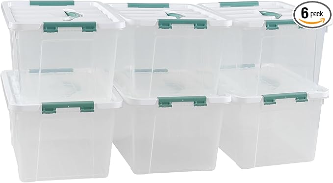 6 Pack 14 L Clear Storage Latch Box, Plastic Storage Bins with Lids by Xowine