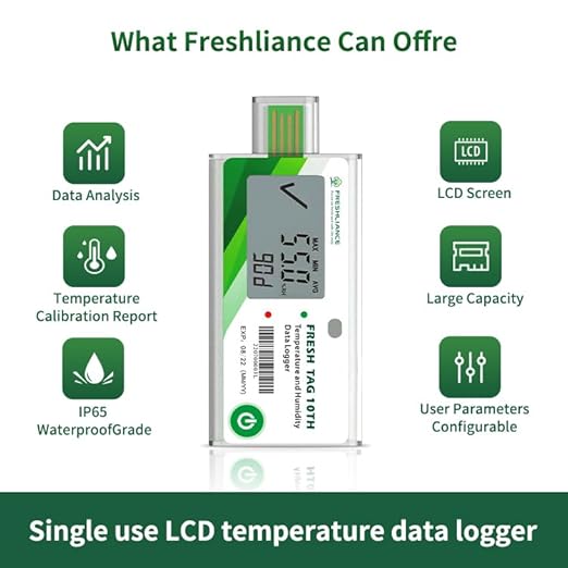 Freshliance LCD Temperature Humidity Data Logger, Single Use USB Temperature Humidity Recorder with PDF or CSV Report, 65000 Readings -22℉~158℉ High Accuracy, 30days, 10pack, Fresh Tag10TH - Image 7