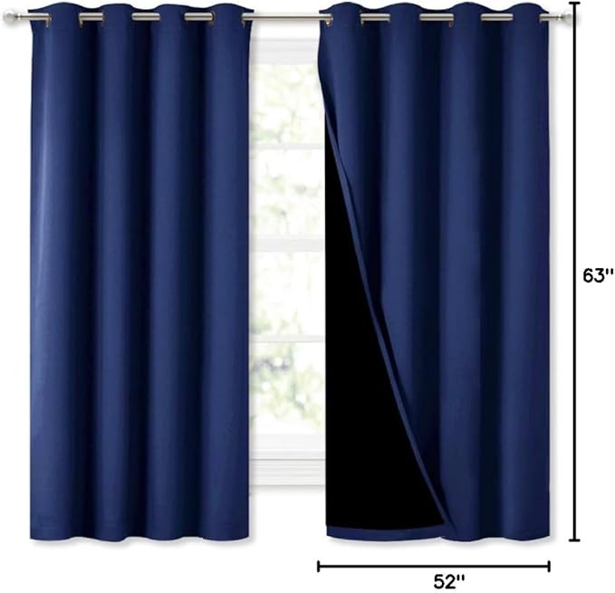 NICETOWN 100% Blackout Curtain Panels, Thermal Insulated Black Liner Curtains for Nursery Room, Noise Reducing and Cold Blocking Drapes for Windows (Royal Blue, Set of 2, 52-inch Wide by 63-inch Long) - Image 9