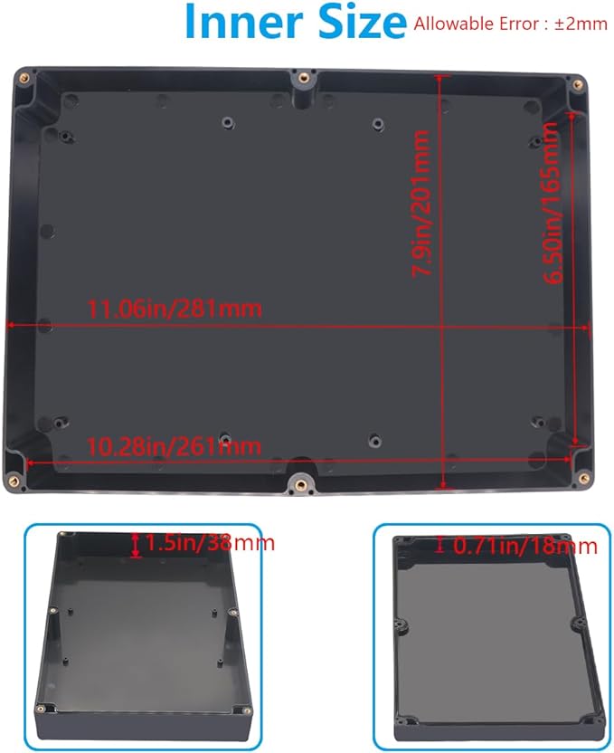 Project Box, Project Boxes Plastic Electric Project Case Junction Box Power Case for Electronic Project, Black 11.42x8.27x2.48 inch (290 x 210 x63 mm) - Image 5