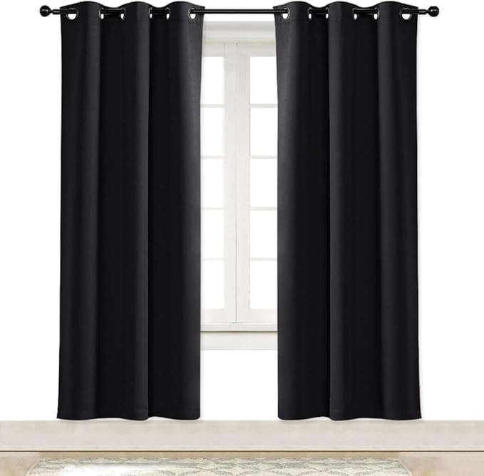 NICETOWN Black Out Curtain Panel Shade Black Solid Energy Efficient Eyelet Top Window Blind for Guest Room (1 Piece, 42 inches Wide by 72 inches Long) by NICETOWN
