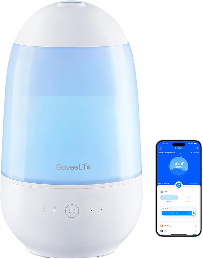 GoveeLife Humidifiers for Bedroom, Smart Cool Mist Air Humidifier for Baby, Nursery, Plants, Easy to Clean & Top Fill Ultrasonic Humidifier with APP & Voice Control, Essential Oil Diffuser, Nightlight by GoveeLife