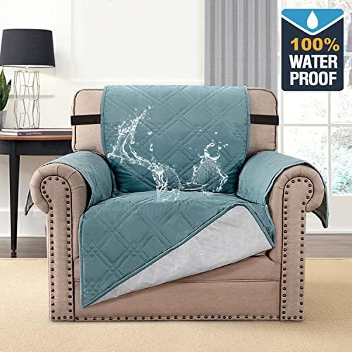 H.VERSAILTEX 100% Waterproof Sofa Slipcover Washable Armchair Cover Non-Slip Furniture Protector for Living Room Couch Cover for Pets Chair Cover with Puppy Paw Silicone Backing(Armchair, Stone Blue) - Image 2
