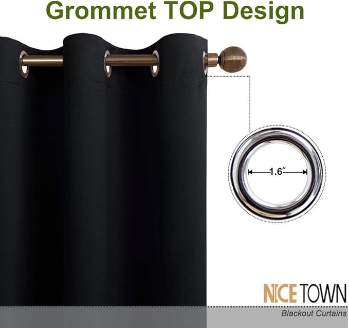 NICETOWN Wide Drapes for Sliding Glass Door, Window Treatments for Patio Doors, Grommet Thermal Insulated Blackout Curtains (1 Piece, Black, 70 by 72-inch) - Image 2