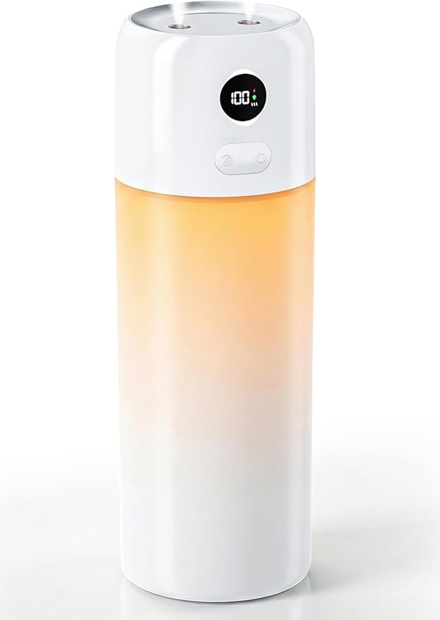 Portable Mini Humidifier, 500ml Rechargeable Dual Mist, Auto Timer & Dry-Burn Protection, with Night Light, for Bedroom Office AC Room Plants Car Travel (White) by Unknown