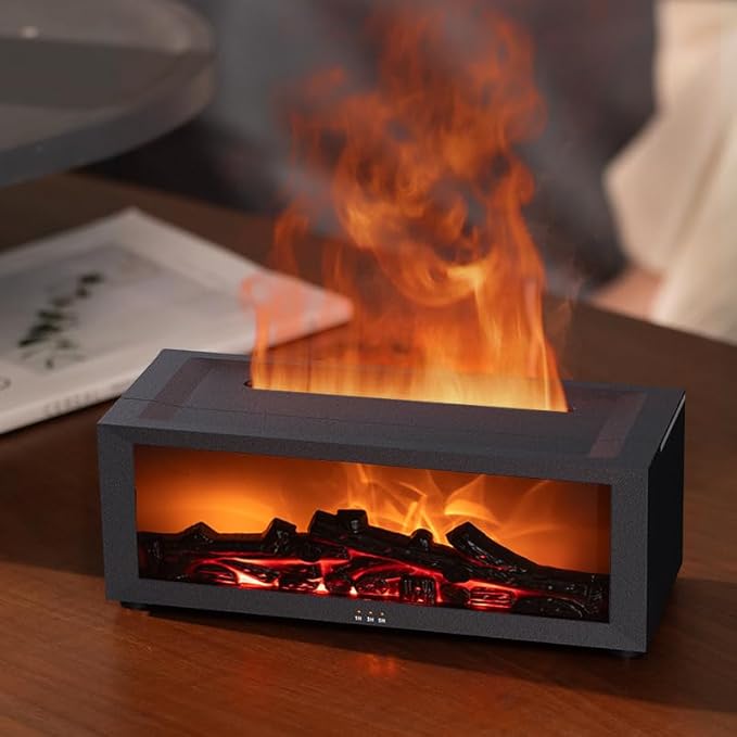 Essential Oil Diffuser, Fireplace Flame Oil Diffuser - Aromatherapy Aroma Humidifier, Upgrade 7 Flame Colors Noiseless 150ml Remote Control - Perfect for Bedroom Home Office (Fireplace White) - Image 3