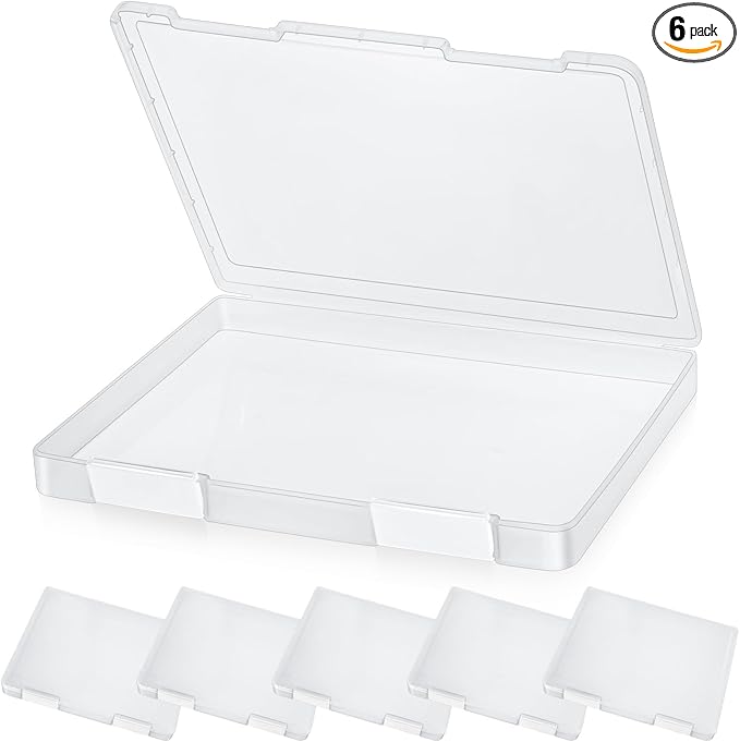 PerKoop 6 Pcs Clear Paper Storage Box A4 Plastic File Box Document Paper Organizer Storage Board Game Project Cases Containers with Buckle for Craft, Magazine(12.4 x 9.84 x 1.18 Inches,White) by PerKoop