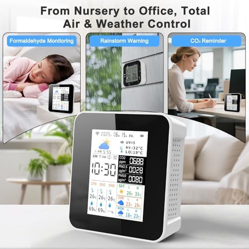 Air Quality Monitor Indoor 17-Parameter with APP Control Real-Time Display for CO2 PM2.5 PM10 Temperature Humidity 4 Sensors Alerts and Protection for Baby Rooms - Image 7